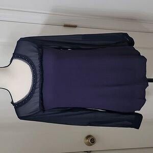 Crescent Size S Purple-Blue Long Sleeve Blouse Semi Sheer, Gently Used Condition